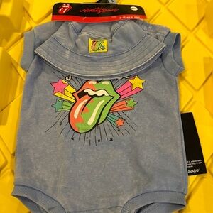 Baby Rolling Stones Romper With Snap Closure 3-6 M And Hat
